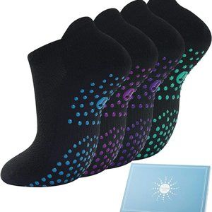 Grip Socks for Pilates, Yoga, Hospital, Barre, Cushioned Ankle Sports Sock,4Pair